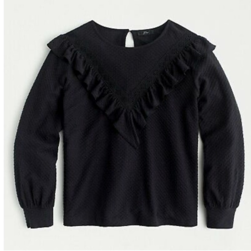J. Crew Black Ruffle Honeycomb Knit Top | Size L